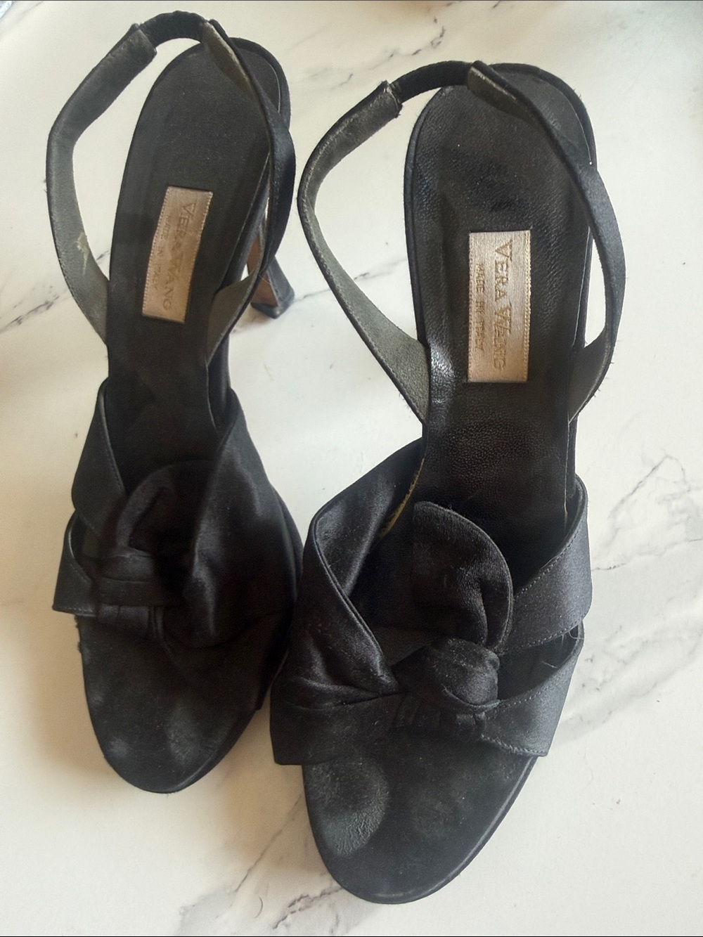 Vera Wang Black Satin Knot Slingback Sandals